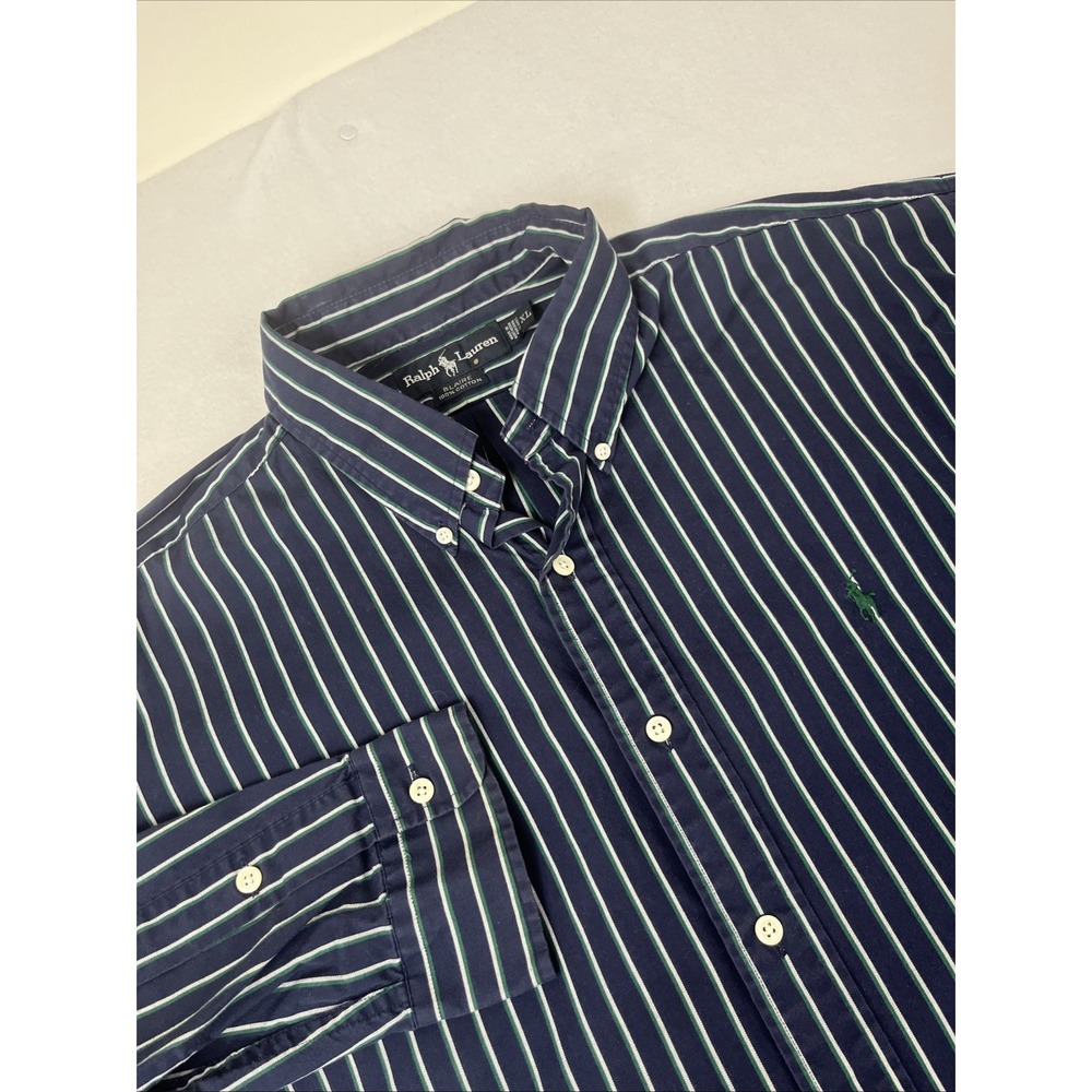 Ralph Lauren Blaire Striped Button Down Shirt Navy Green Pony Classic Fit XL